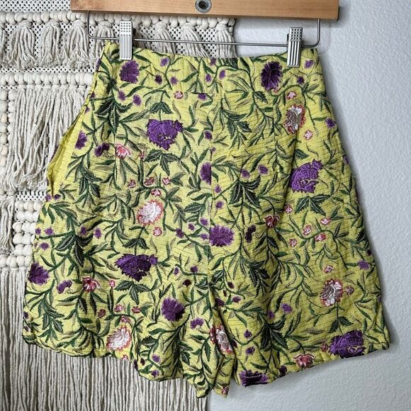 Anthropologie La Fuori Floral Embroidered Silk Shorts XXS - Picture 5 of 9